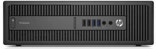 Front view of HP ProDesk 600 G2 in horizontal orientation